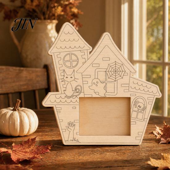 Pumpkin Diy Photo Frame DIY Frame, Wooden Halloween Picture for Kids Crafts, Unfinished Wood Decor Hollow Party Tabletop Display Holiday Gift