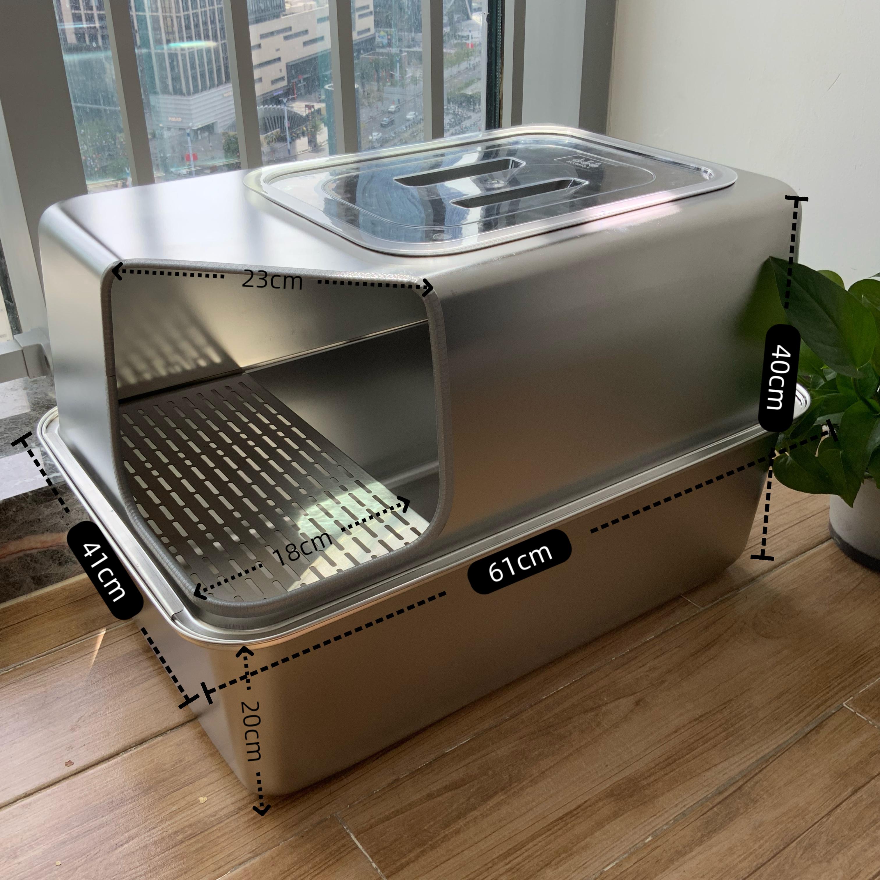 

Stainless Steel Enclosed Litter Box with Corridor Design Large Cat Toilet for Low-Height Cats Anti-Splash Odor Control Pet Potty