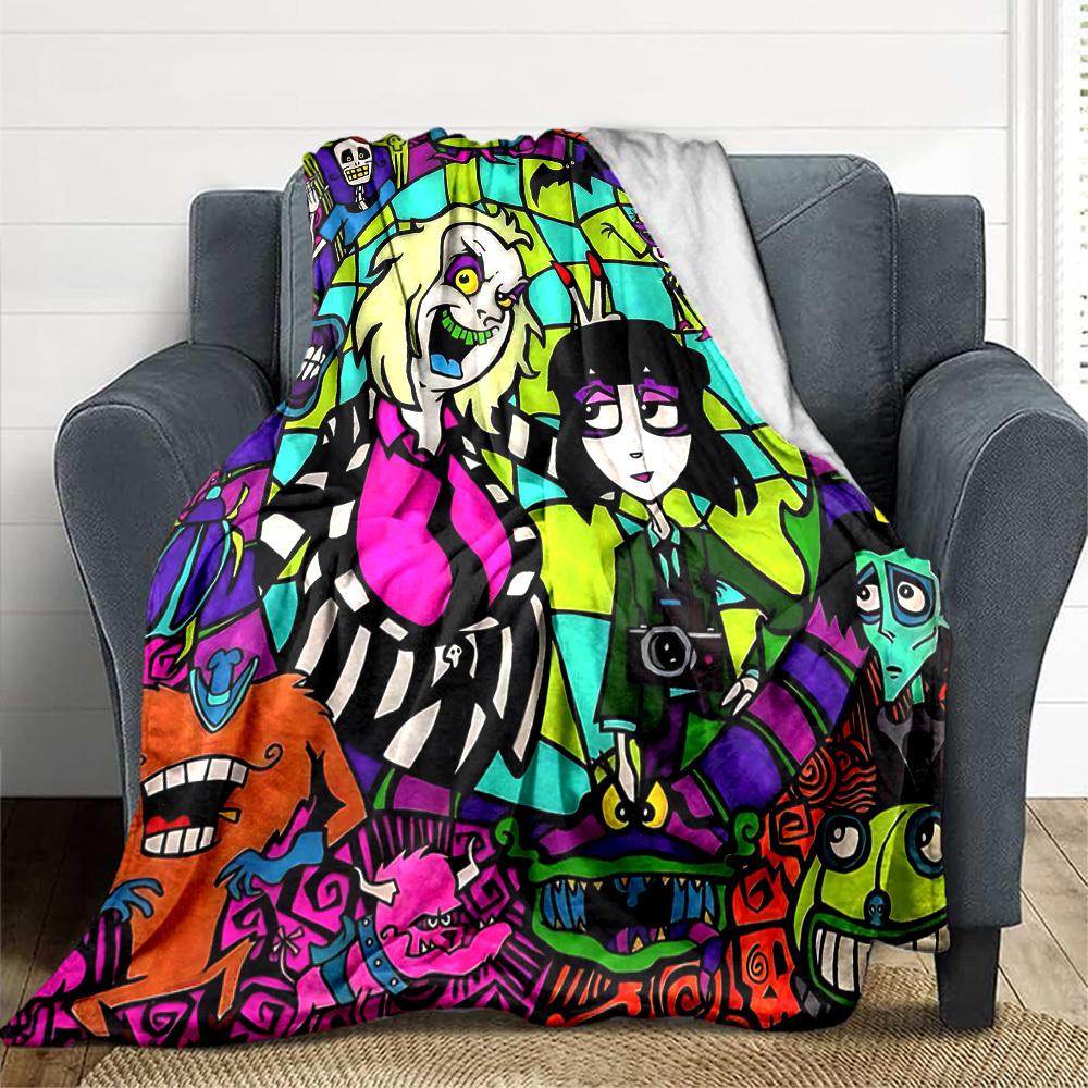 1pc Beetlejuice Blanket Lightweight Flannel Throw For Sofa, Bed, Travel, Camping, Livingroom, Office, Couch, Chair, And Bed