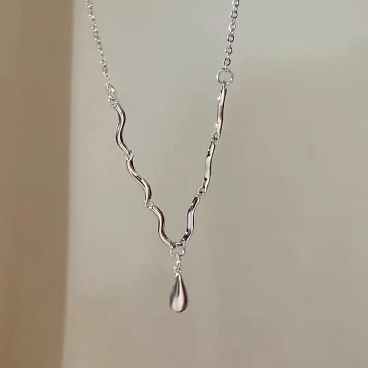Silver Water Drop Wave Sweet Cool Wind Explosion Collarbone Chain