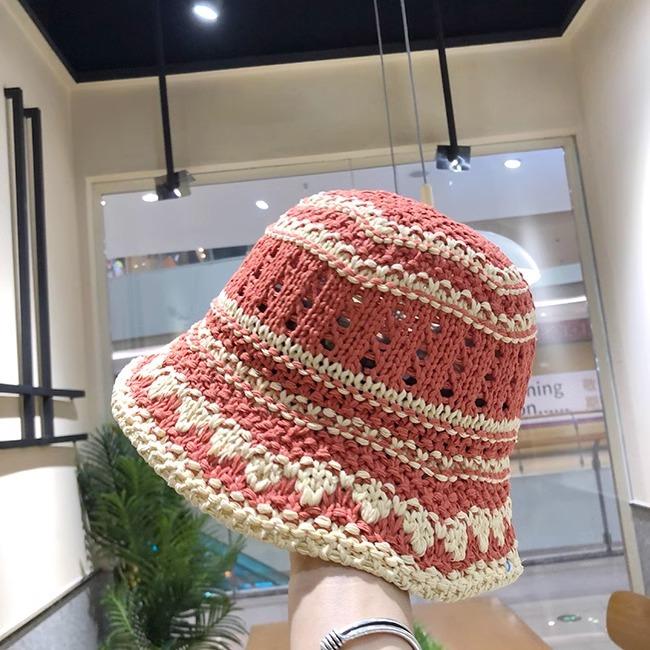 Handwoven Bucket Hat Female Dome Versatile Face Small Summer Hollow Niche Retro Bucket Hat Tide