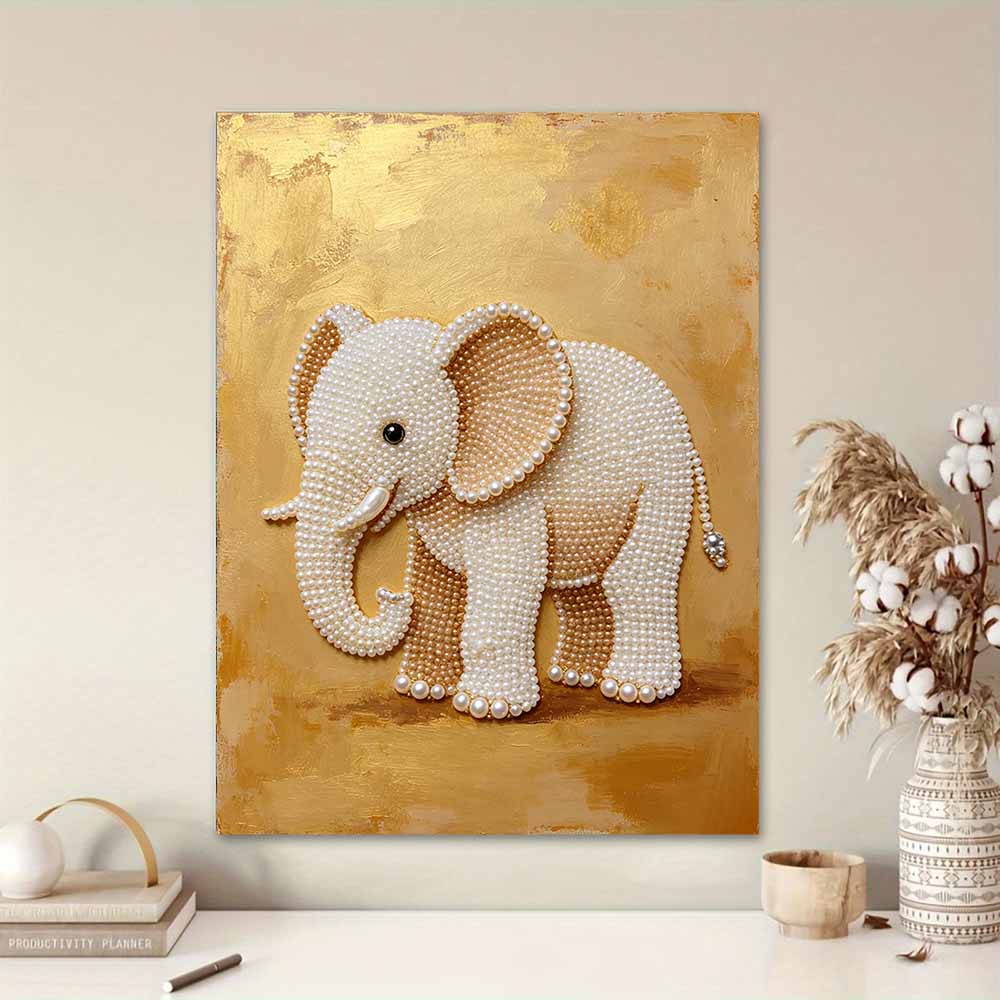 5D Pearl Art Elephant Floral Design DIY Rhinestone Painting Frameless Wall Decor Handmade Craft Gift for Home Bedroom Living Room