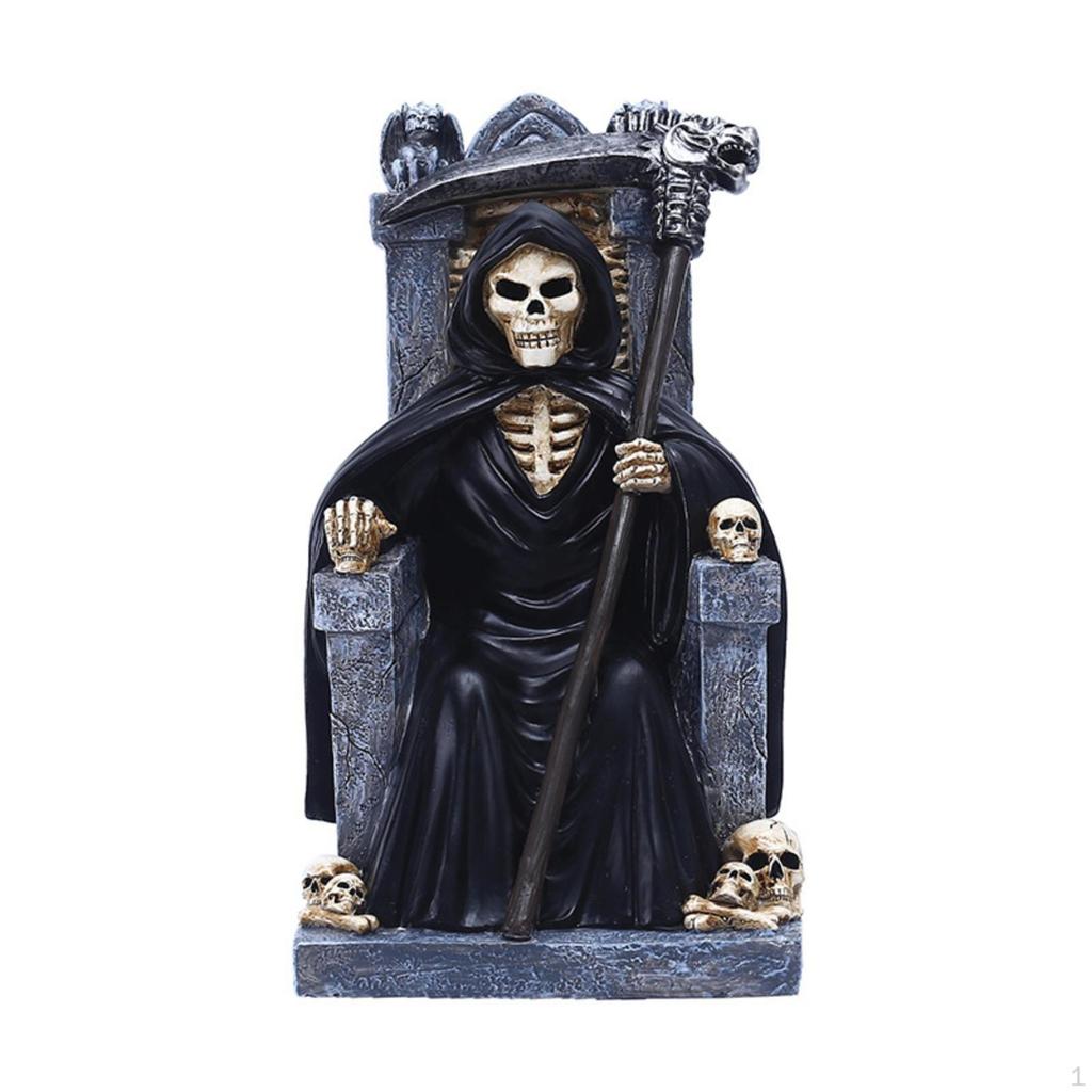 Grim Reaper Figurine with Throne Resin on Gothic Skeleton for Goths,