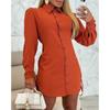 YYFS Women's Fashion Spring Fall Solid Color Print 3/4 Sleeves POLO Neck High Waist Casual Dresses