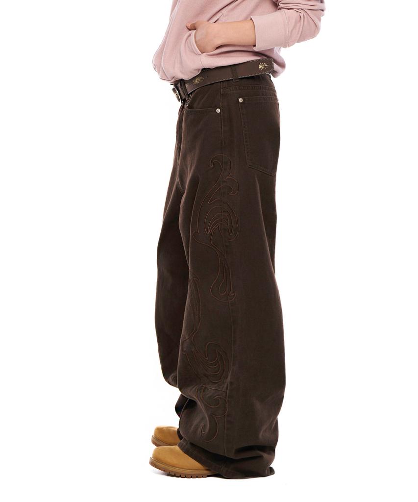 AAKAM Needlework Wave Cotton Pants (Brown)