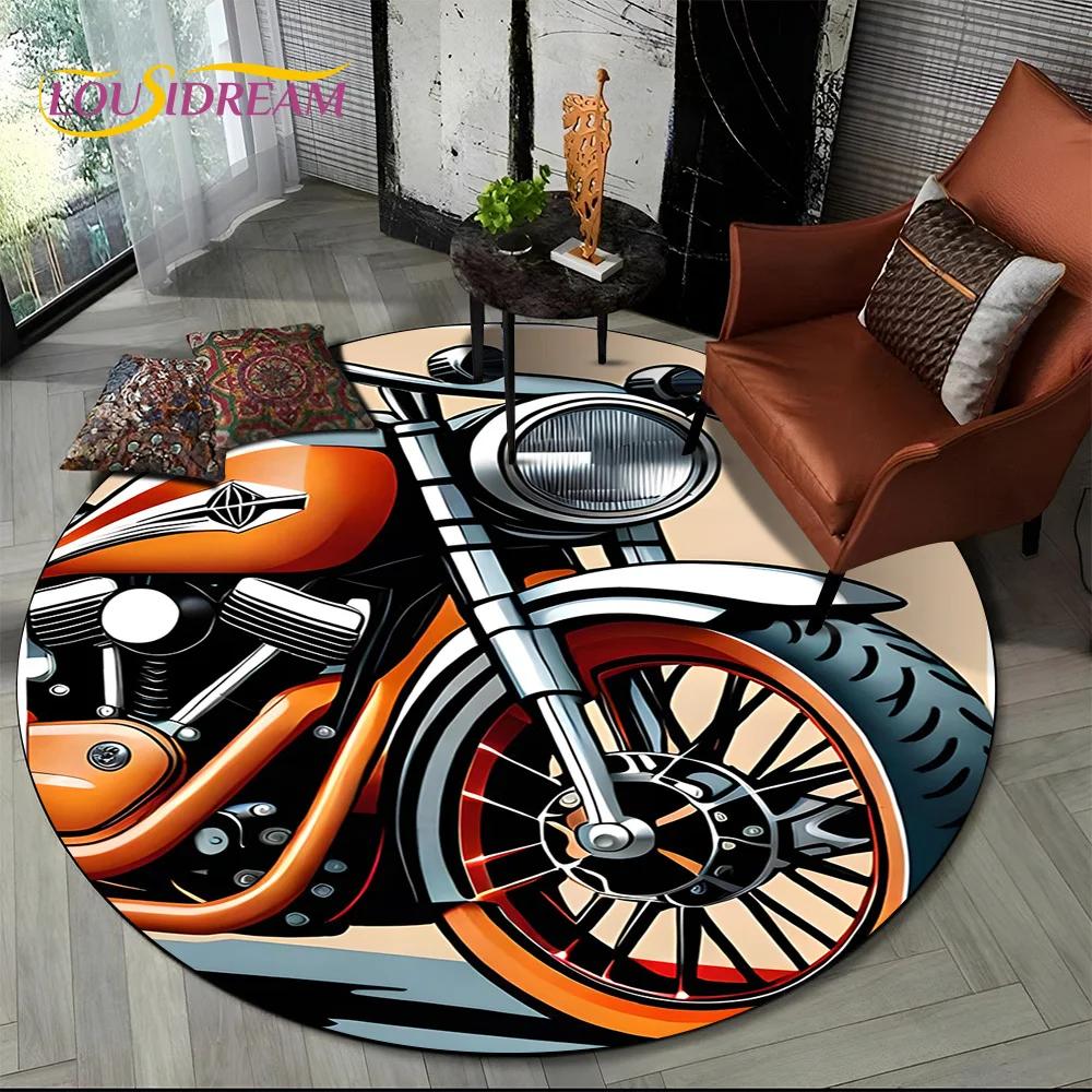 3D Retro Vintage Motorcycle Cartoon Round Area Carpet Rug for Living Room Bedroom Kid Playroom Decor,Pet Area Rug Non-slip Gift