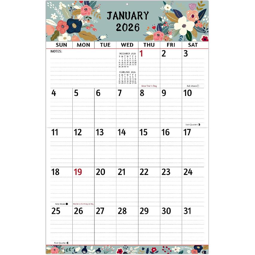 2026 Wall Calendar - Large Print Calendar 2026, 12 Monthly Calendar, Jan. 2026 - Dec. 2026, 14.6 x 22.8 In (Open), 2026 Calendar with Big Numbers, 2026 Calendar