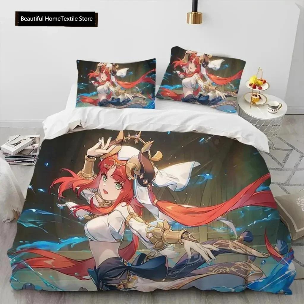 Anime Genshin Impact Hra Ložní souprava Chlapci Dívky Velikost Twin Queen Povlak na přikrývku Povlak na polštář Postel Děti Dospělí Domácí textil