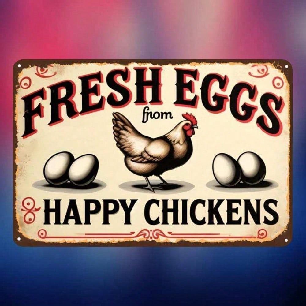 Vintage Fresh Eggs Metal Sign, Retro Farmhouse Kitchen Wall Decor, Pre-Drilled Tin Plaque