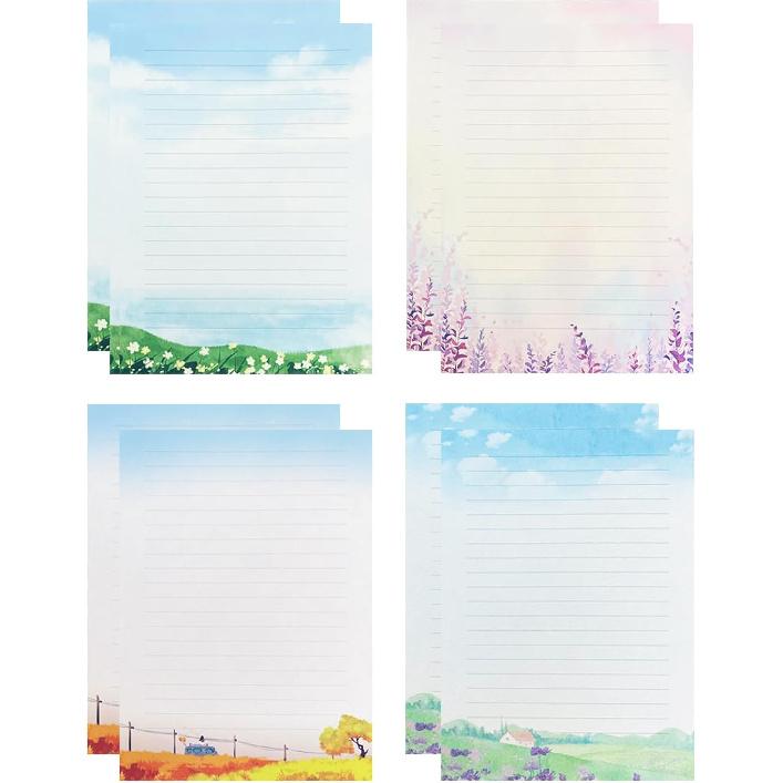 48 Lined Writing Stationery Paper, Beautiful Designs for Writing Letter, Notes, Invitations, Craft, 8 Different Style (11.4 x 8.26")