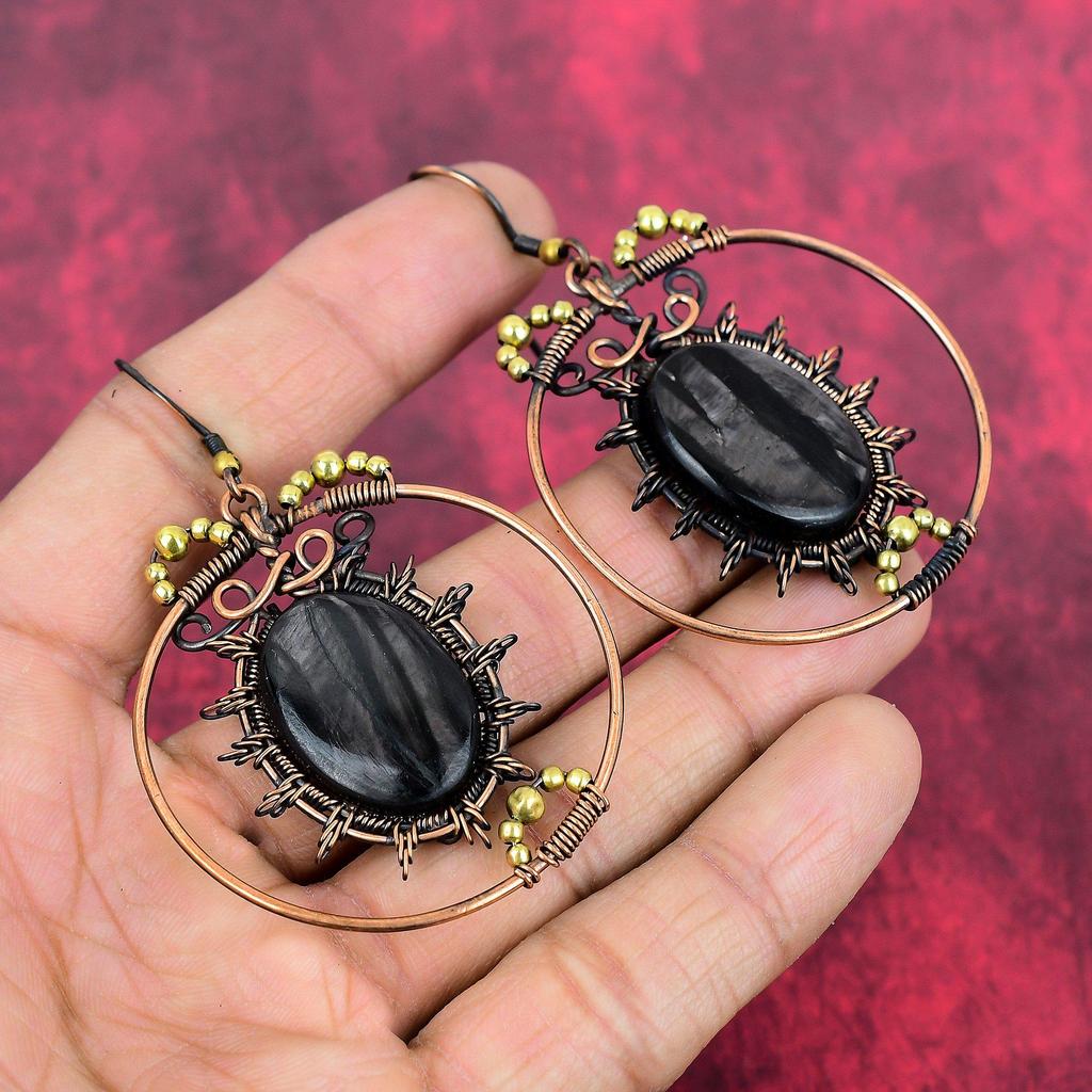 Hypersthene gemstone earring copper wire wrapped earrings handmade earring copper jewelry gifts for wife designer earrings wire wrap jewelry