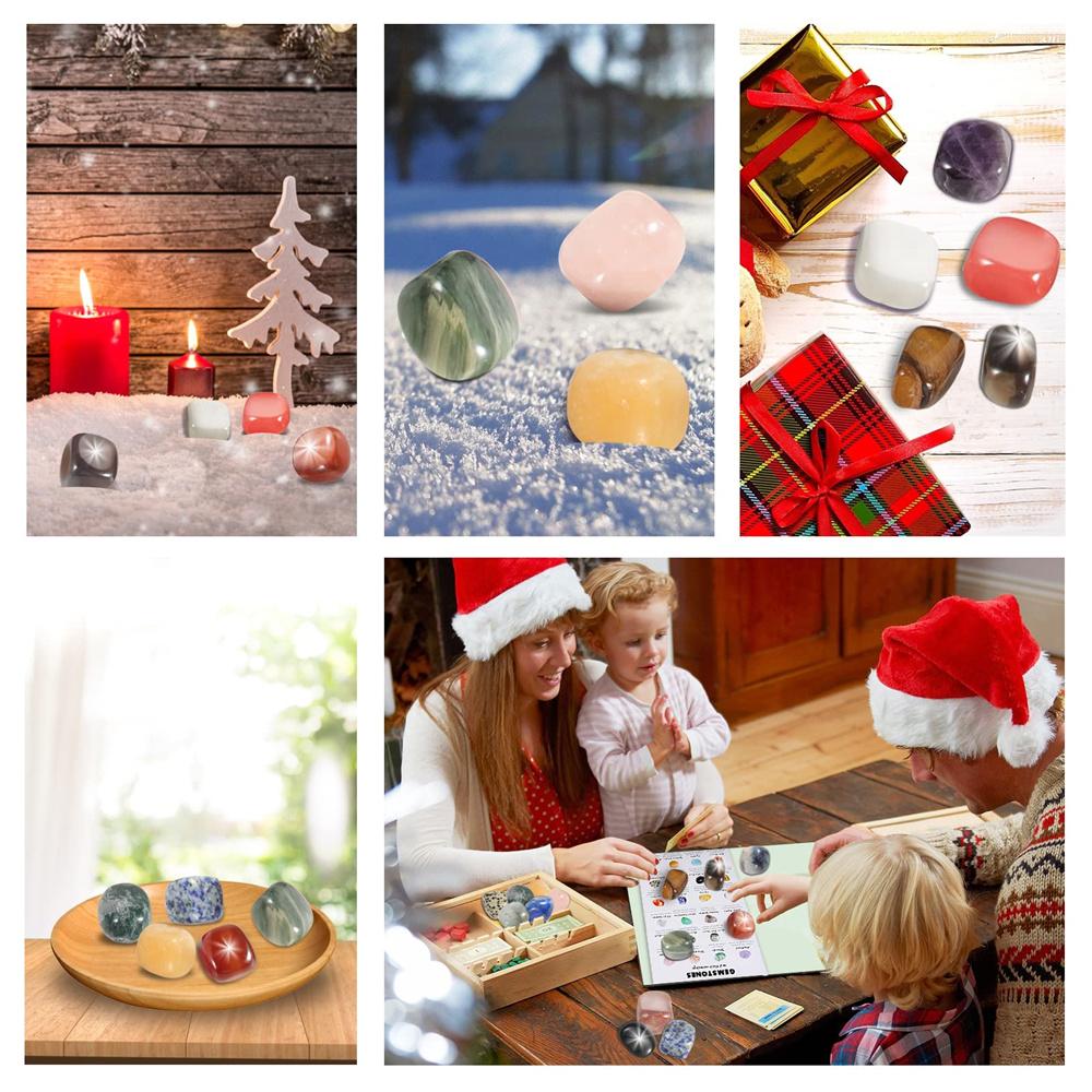 Christmas Advent Calendar With 24 Natural Crystal Agate Stones Minerals Fossils Surprise Blind Box For Kids Geological Learning Collection