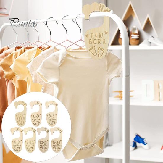 7/8 Pcs Baby Wardrobe Dividers Closet Wooden Baby Garment Size Markers Newborn To Toddler Baby Clothes Size Dividers for Daily Baby Clothes