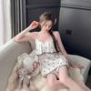 New sexy pajamas women's ice silk summer girl pure desire printing suspender nightdress loungewear can be worn outside
