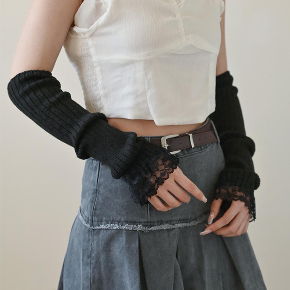 Fingerless Lace Mittens Female Anime Gloves Women Knitted Sweet Lolita Gloves Winter Arm Warmer Ankle Wrist Sleeves Harajuku Y2k