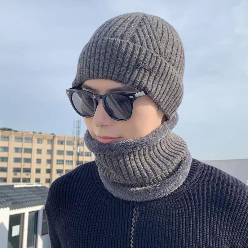 Knitted Hat Autumn and Winter Men's New Warm Plus Velvet Fashionable Woolen Hat Casual Scarf Ear Protection Hat Thick Hat