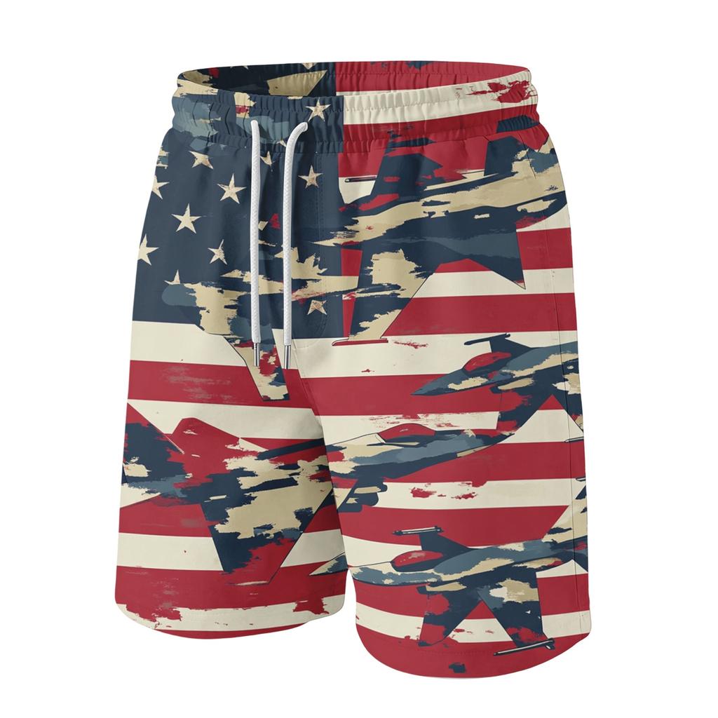 Men's Independence Day Print Drawstring Shorts - Elastic Waist Casual Summer Beach Shorts