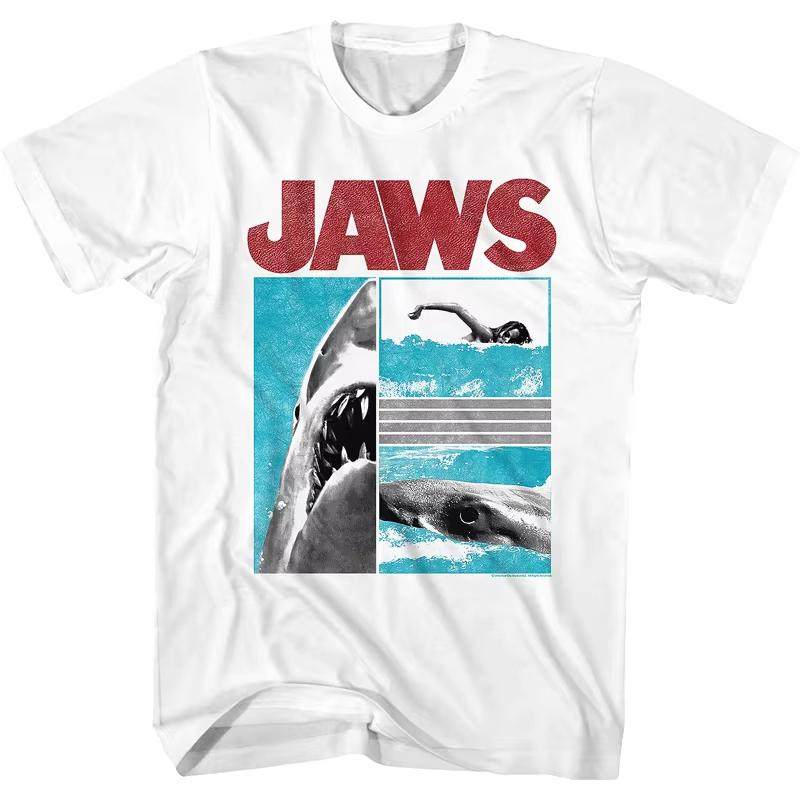 The 2025 Summer and Autumn New Great White Shark Retro Printed T-shirt Is a Loose and Trendy Short-sleeved Cotton Couple's Top