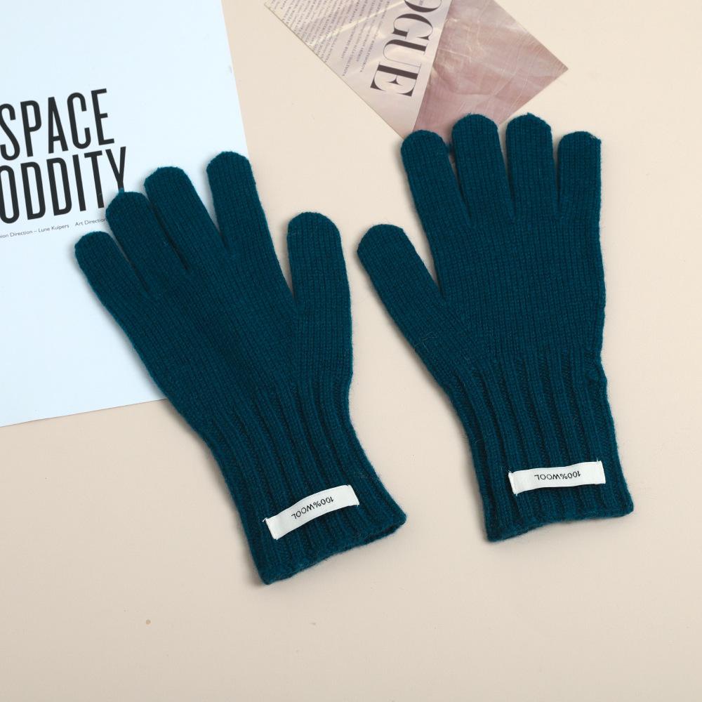 

Solid Color Knitted Gloves for Women In Winter Windproof Cycling Warm Cold Protection Handguards Five Fingers Student Cycling Gloves One size