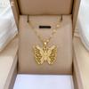 Heavy Industry Empty Butterfly Micro-Inlaid Real Gold Necklace Female Transfer Bead Collarbone Chain With Jewelry