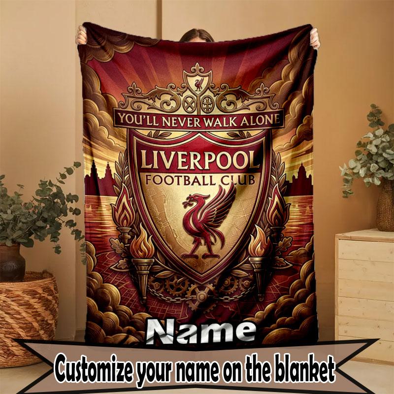 Custom Name Personalized Liverpool FC Print Blanket, Home Decor, Bedroom, Sofa, Camping, Couch, Gifts for Birthday Christmas