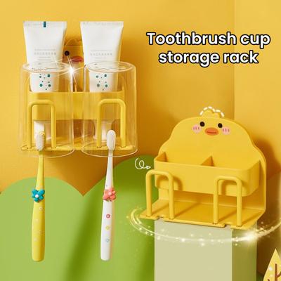 Toothbrush Holder Cartoon Duck Shape Wall Mounted Anti-slip Punch-free Cup