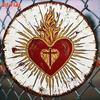 Sacred Heart in Flames Aluminum SignVintage Gold Fire  Red Ribbon Design Durable IndoorOutdoor Wall Art for HomeCafe Garage
