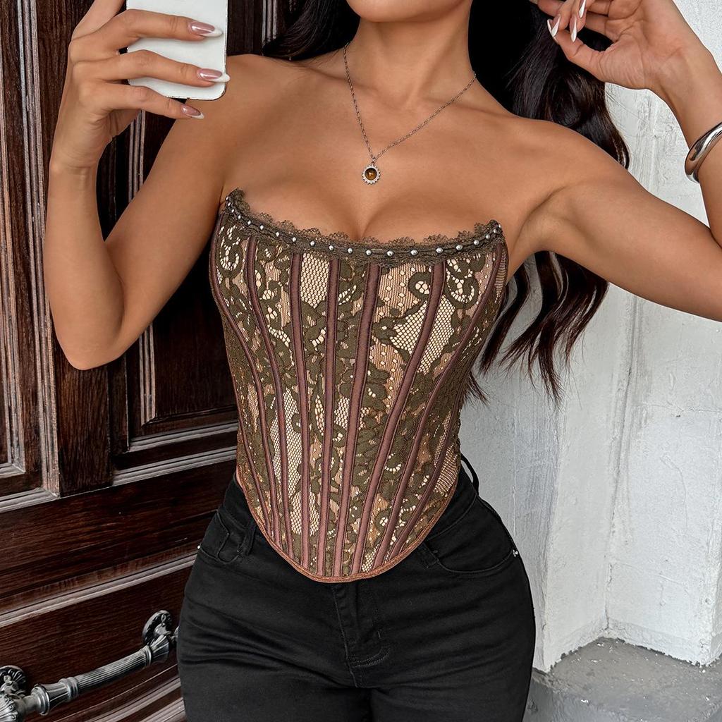Elegant Pure Desire Lace Backless Slimming Bandeau with Fishbone Buckle