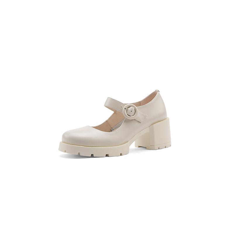 

Fashion 2025 New Cow Leather Mary Jane Women s Shoes LEISURE Buckle Platform Shoes Shallow Pumps Round Toe Shoes Woman Zapatos De Mujer 34 білий