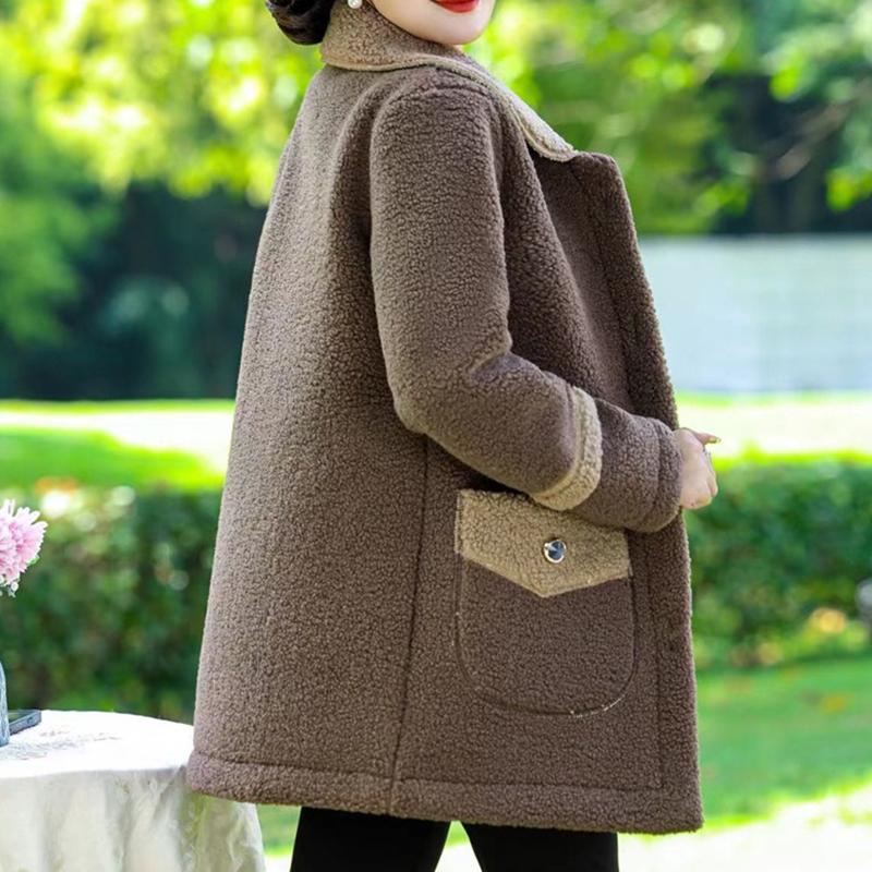 Herbst Winter Damen Jacke Dickes Fleece Warmer Mantel Damen Pelzmantel Mittellang Mutter Kleid Jacke