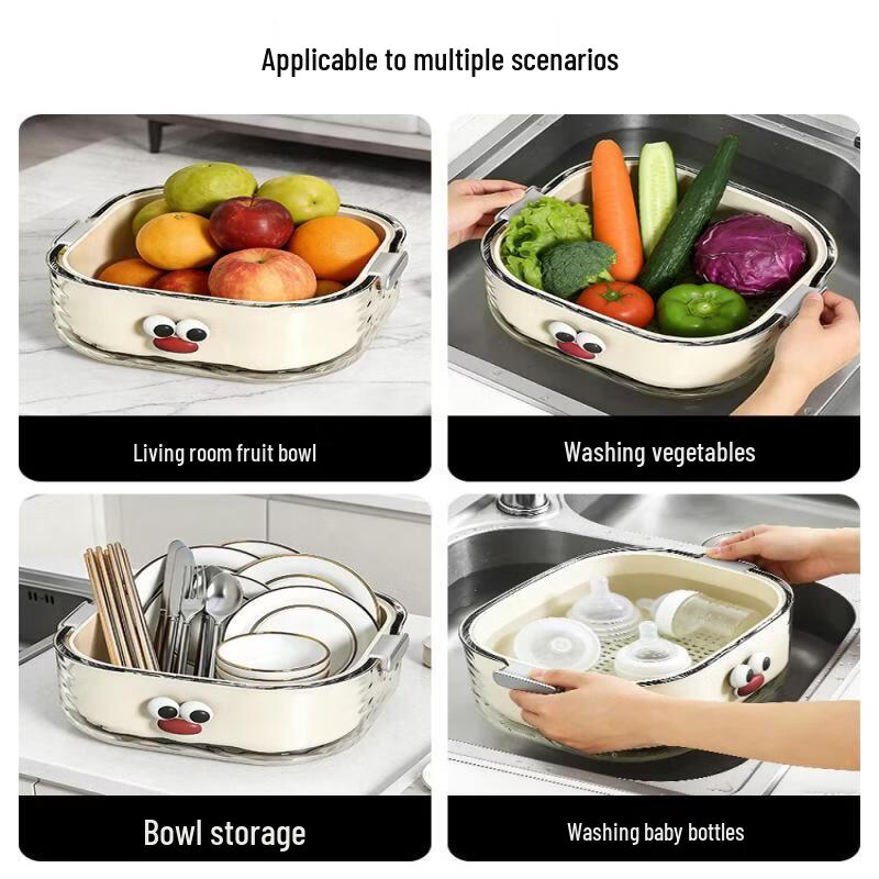 Plastic Double-Layer Vegetable & Fruit Drain Basket Set