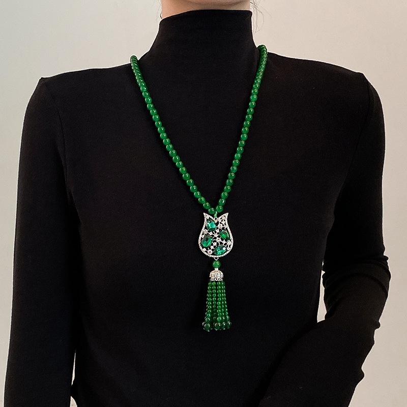 New Chinese Style Retro Versatile Necklace Jewelry Clothing Pendant Green Crystal Pendant