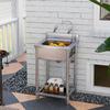 Outdoor Utility Sink, Stainless Steel Free Standing Single Bowl Kitchen Sink with Cold and Hot Water Pipe and Storage Shelf for Laundry Garage