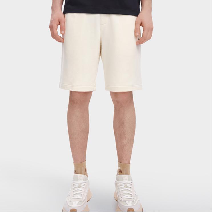 Fila Sports Lifestyle Series Solid Color Letter Logo Print Mid Waist Drawstring Straight Leg Sports Shorts Men Shorts White F11M326601FIV