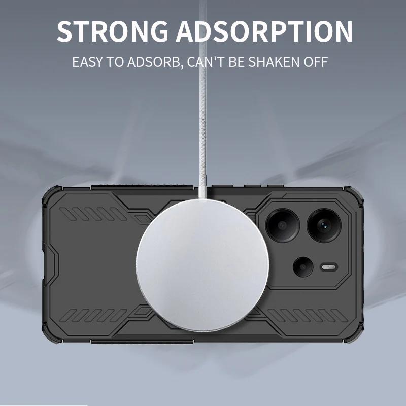 Heat Dissipation Armor Shockproof Magnetic Case For Xiaomi Redmi Note 14 4G 5G Global Four Corner Airbags Anti-fall Phone Cover