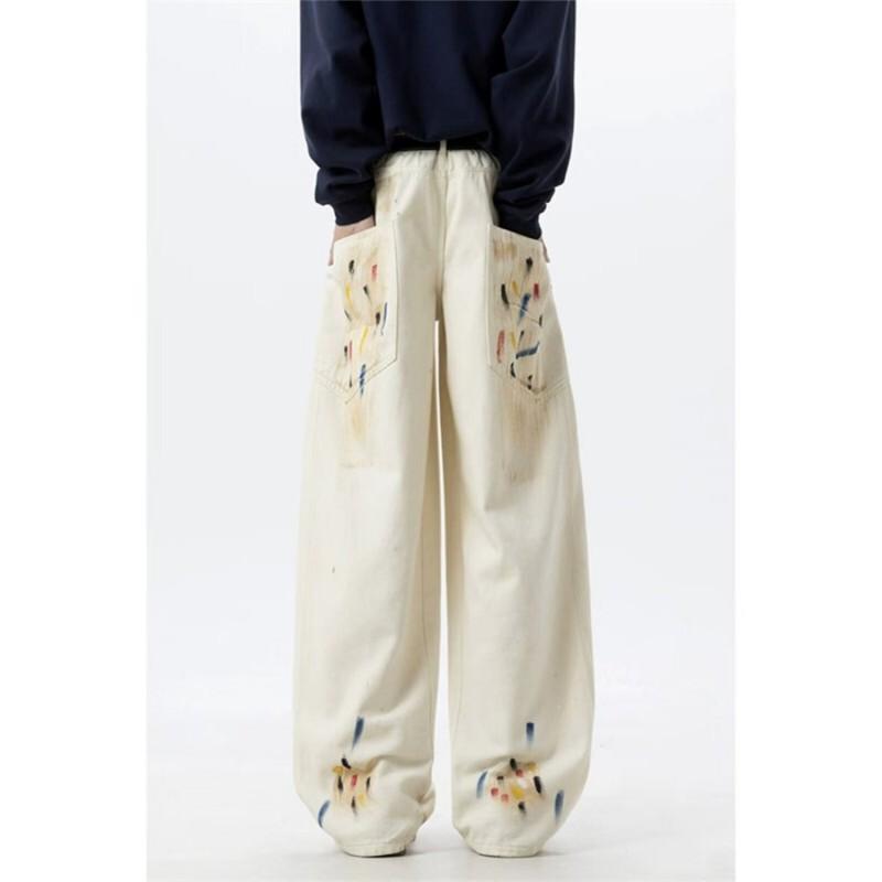 Graffiti Jeans Men Women Straight Leg Loose Flared Wide Pants American Style Cleanfit
