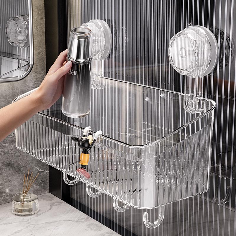 Raft de depozitare cu ventuză fără găurire, montat pe perete, pentru articole de toaletă și cosmetice de baie