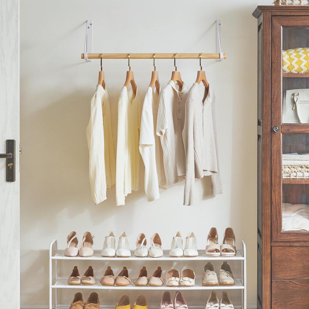 IBUYKE Wooden Hanger 80cm Pipe Clothes Easy 30kg Weight Multipurpose Hanging Stylish White with Wood Finish Rack, Wide, Antique-Style Rack,