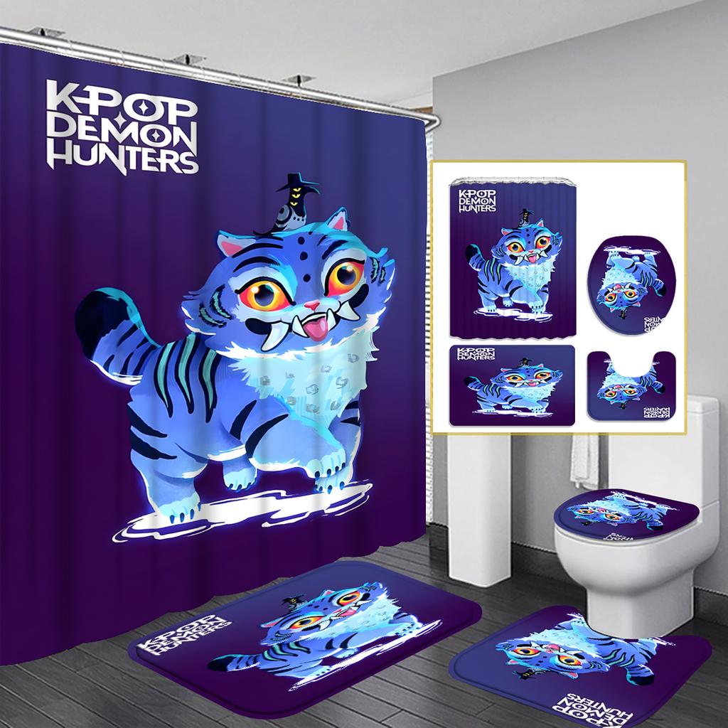Character Print Bathroom Mat And Shower Curtain 4-Piece Set