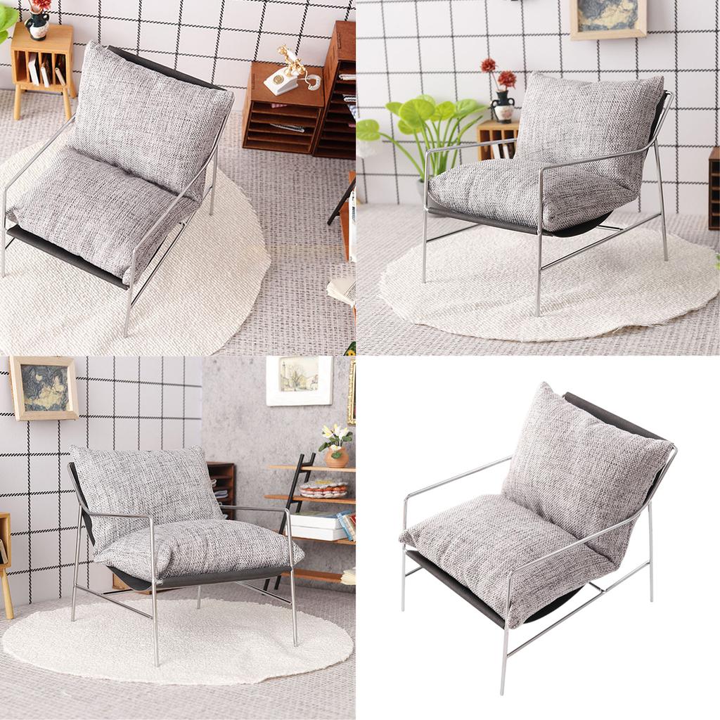 1/6 Miniatyr Sofastol For Dukkehus Tilbehør med Jernramme Realistisk Stuemøbel Utstillingsmodell