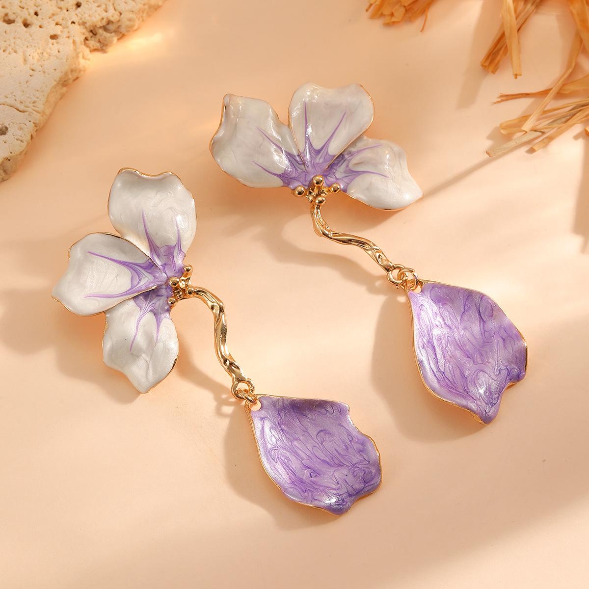 

Metal Exaggerged 3D Dangle Earrings for Women Floral Multi Layer Dripping Oil Drop Earrings Elegant Banquet Jewelry Accessories фіолетовий
