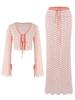 Sexy Knit V-neck Long Sleeve Lace-up Top Beach Half Skirt Two-piece 2025 Summer Women's Casual Outfit Swimsuit Cover Up Set K192