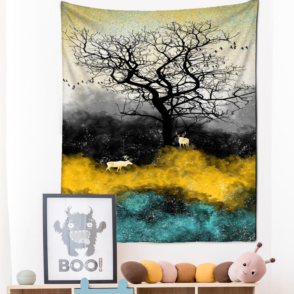 Neon Impression Painting Tapestry Wall Hanging Bohemian Style Elk Koi Psychedelic Witchcraft Living Room Home Decor