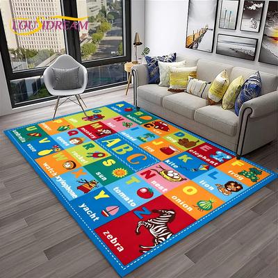 Alphabet ABC Frühpädagogik Cartoon Kinder Krabbelteppich Teppich für Schlafzimmer Wohnzimmer Sofadekoration, Große Dekor Bodenmatte