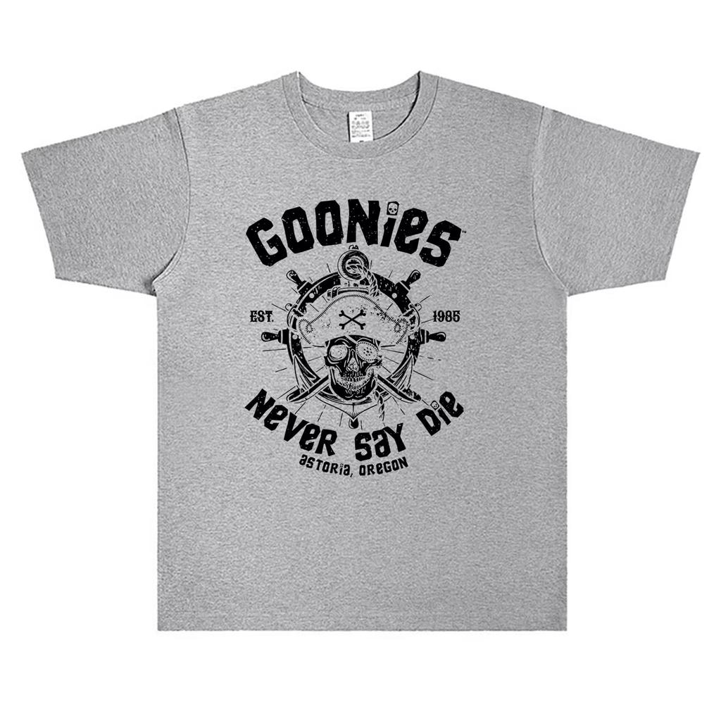 Magliette Grafiche con Scheletro del Film Classico I Goonies Never Say Die per Uomo Donna Abbigliamento Gotico Rock Magliette Cotone Oversize Gotico