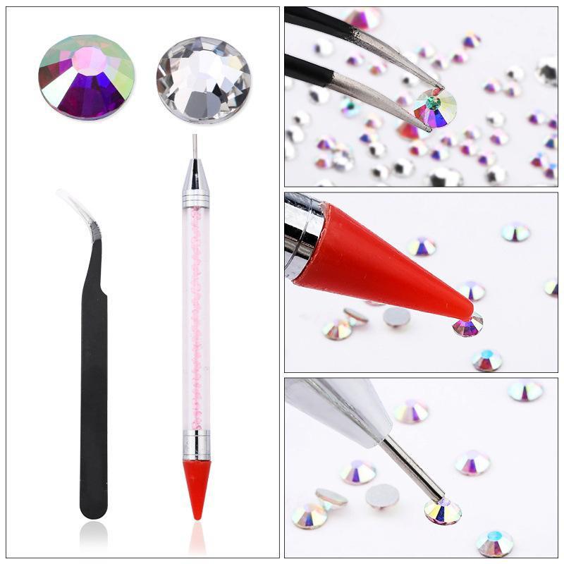 Multi-Size Flat-back AB Crystal Nail Rhinestones DIY Nail Art Decorations Crystal Diamond Gem Nail Beauty Tools Set XYZ
