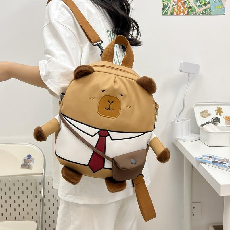 Panda Capybara Cartoon Backpack Student Cute Bag Multiple Compartments Storage