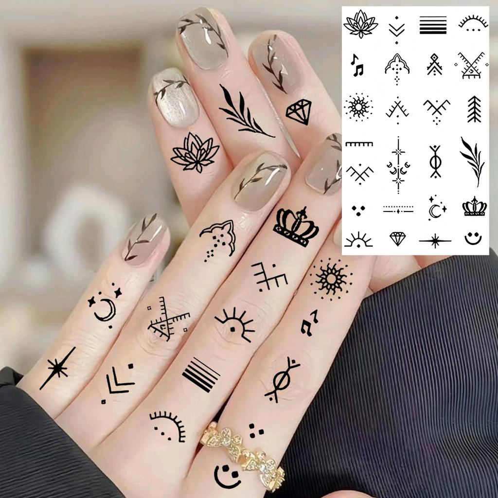 1 Hoja Araña Letra Flor Patrón Pequeño Tatuajes Temporales Para Mujeres Dedo, Pegatina de Tatuaje Falso Realista de Larga Duración