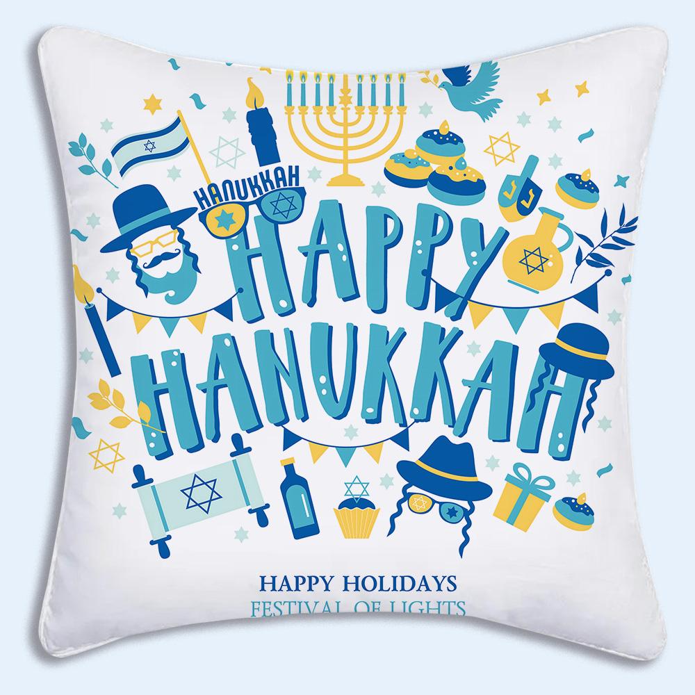 HOT Fashion Hanukkahs Pillow Covers Cartoon Sofa Decorative Home Doublesided Printing Short Plush Cute Cushion Cover Gift