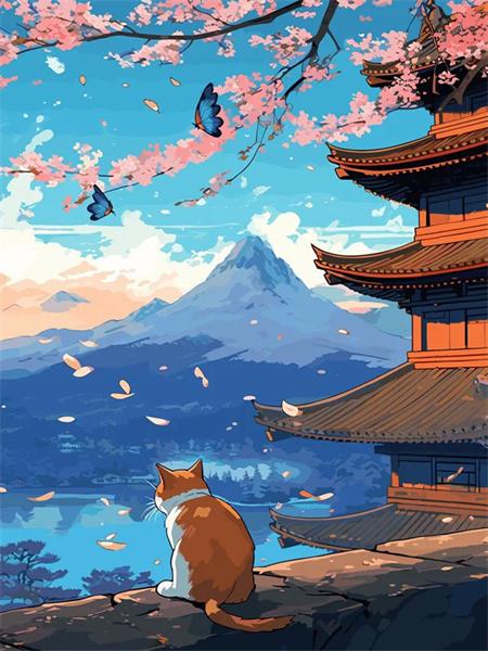 5D Diamant Malerei Neuheiten Katze Tempel Voll Platz Runde Stickerei Mosaik Sonnenuntergang Landschaft Home Decor